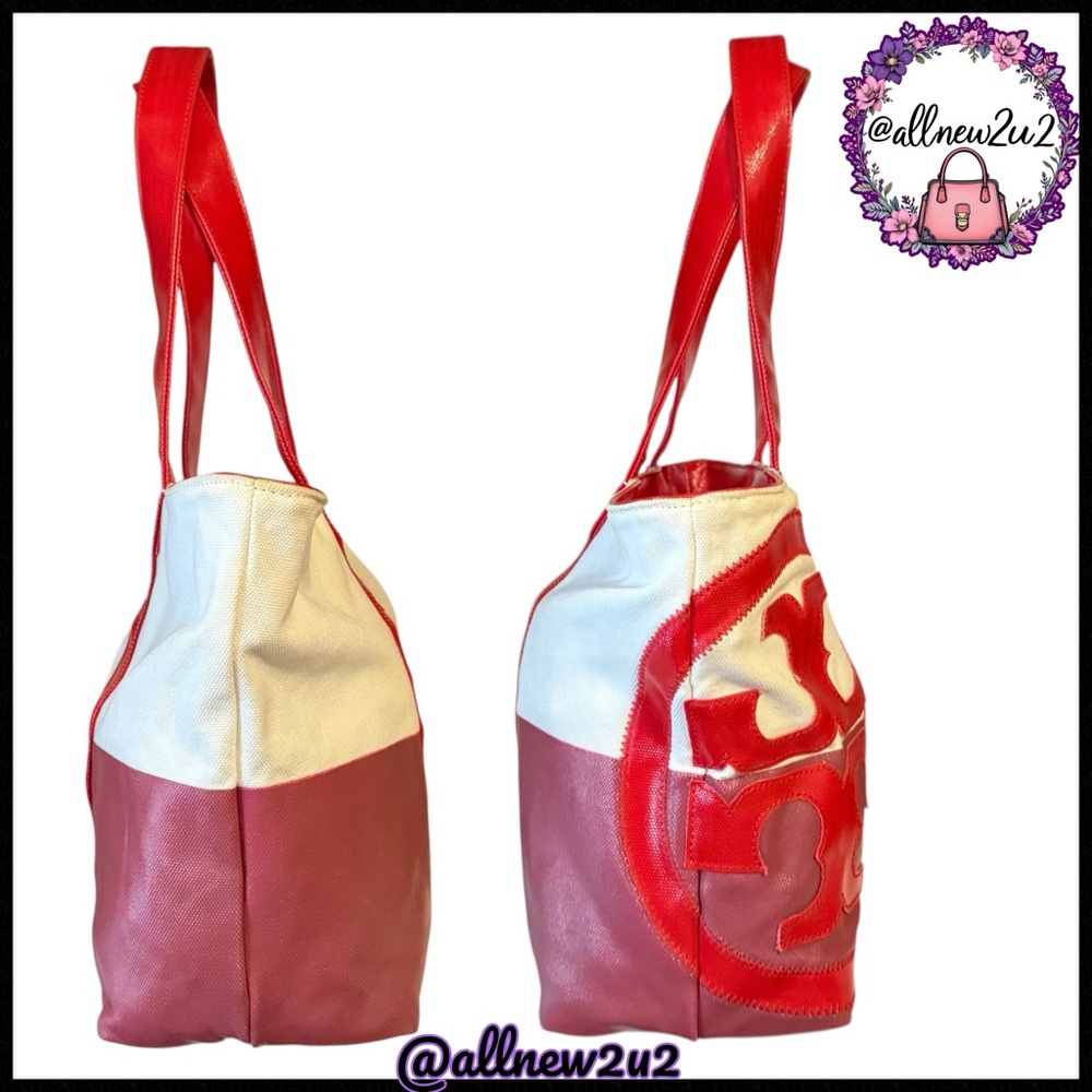 Tory Burch BEACH Red and Pink Colorblock Gorgeous Tote - Picture 5 of 15